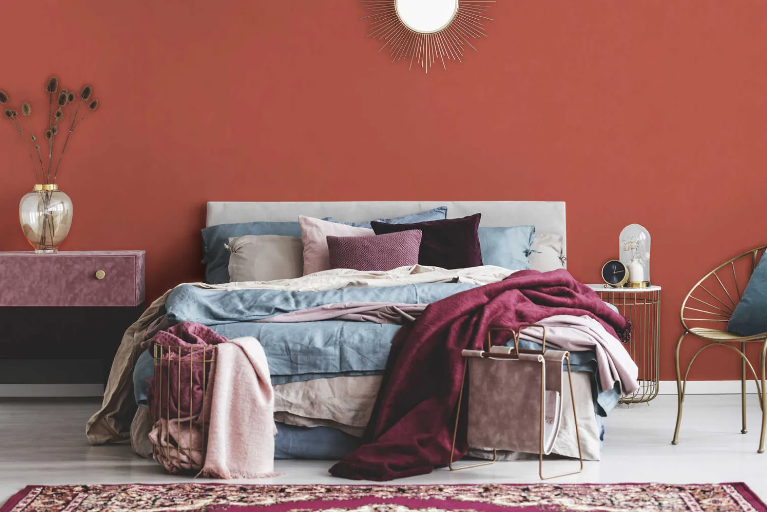 Vliestapete Uni Textil-Optik orange-rot 37748-2