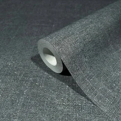 Vliestapete Uni Textil Optik Modern Dunkelgrau 45775