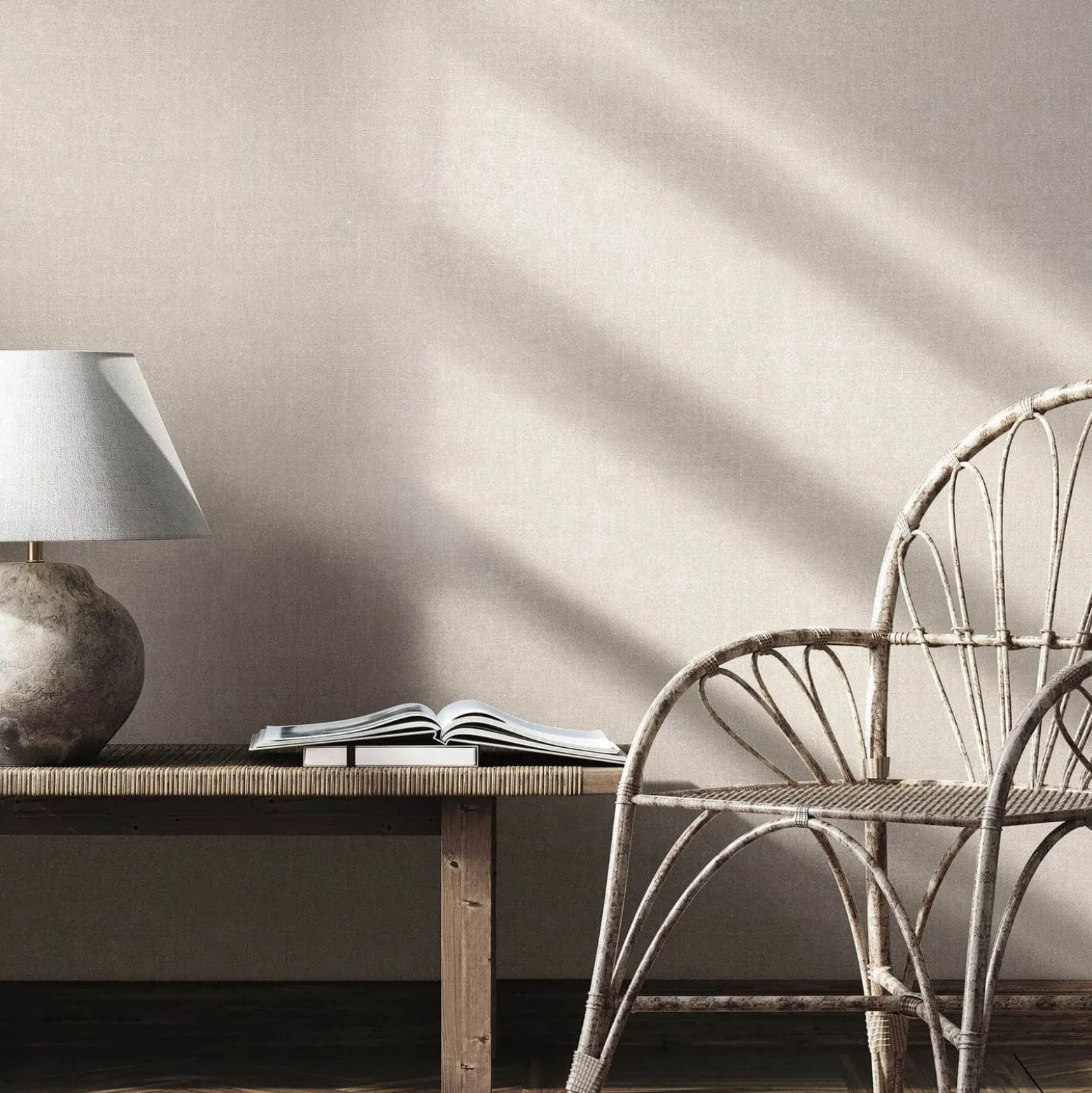 Vliestapete Uni Textil Optik Modern Beige Grau 45778