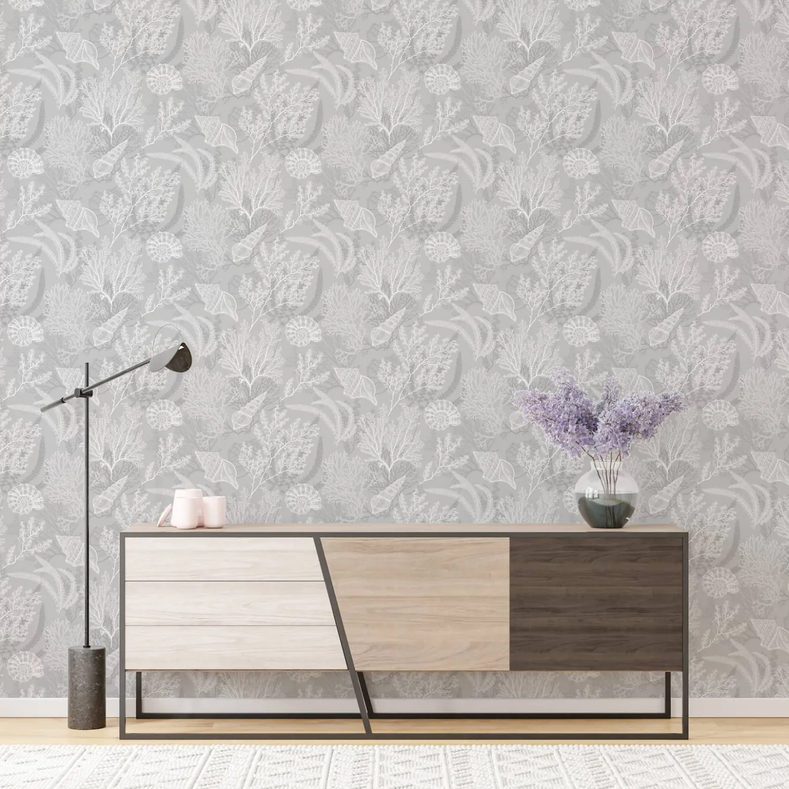 Vliestapete Unterwasser Floral Grau Weiß 81687