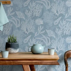 Vliestapete Unterwasser Floral Blau Weiß 81689