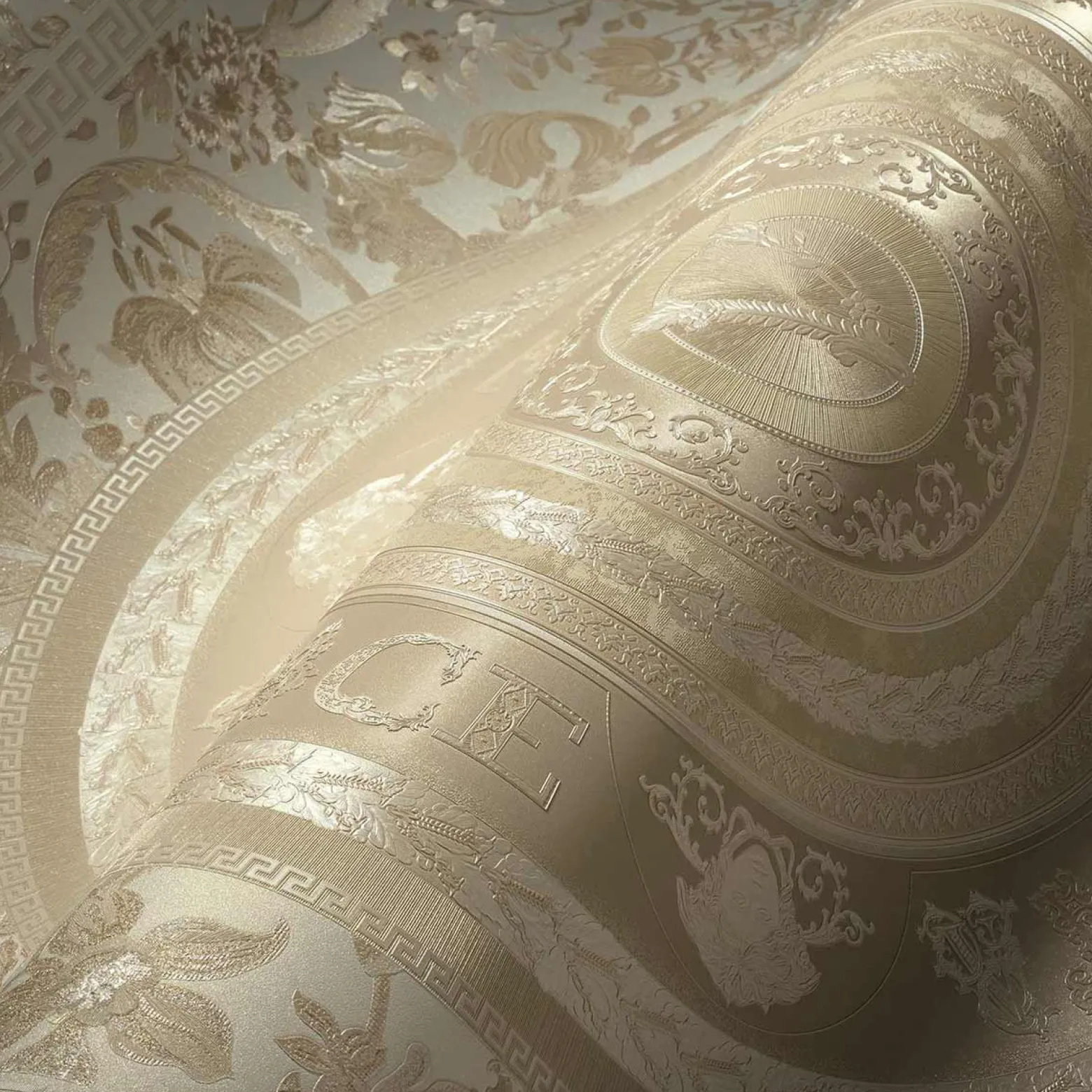 Vliestapete Versace Perlmutt Weiß Logo Floral 38705-3