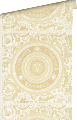 Vliestapete Versace Perlmutt Weiß Logo Floral 38705-3