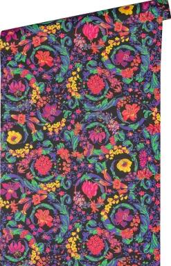 Vliestapete Versace Schwarz Bunt Floral 38706-1