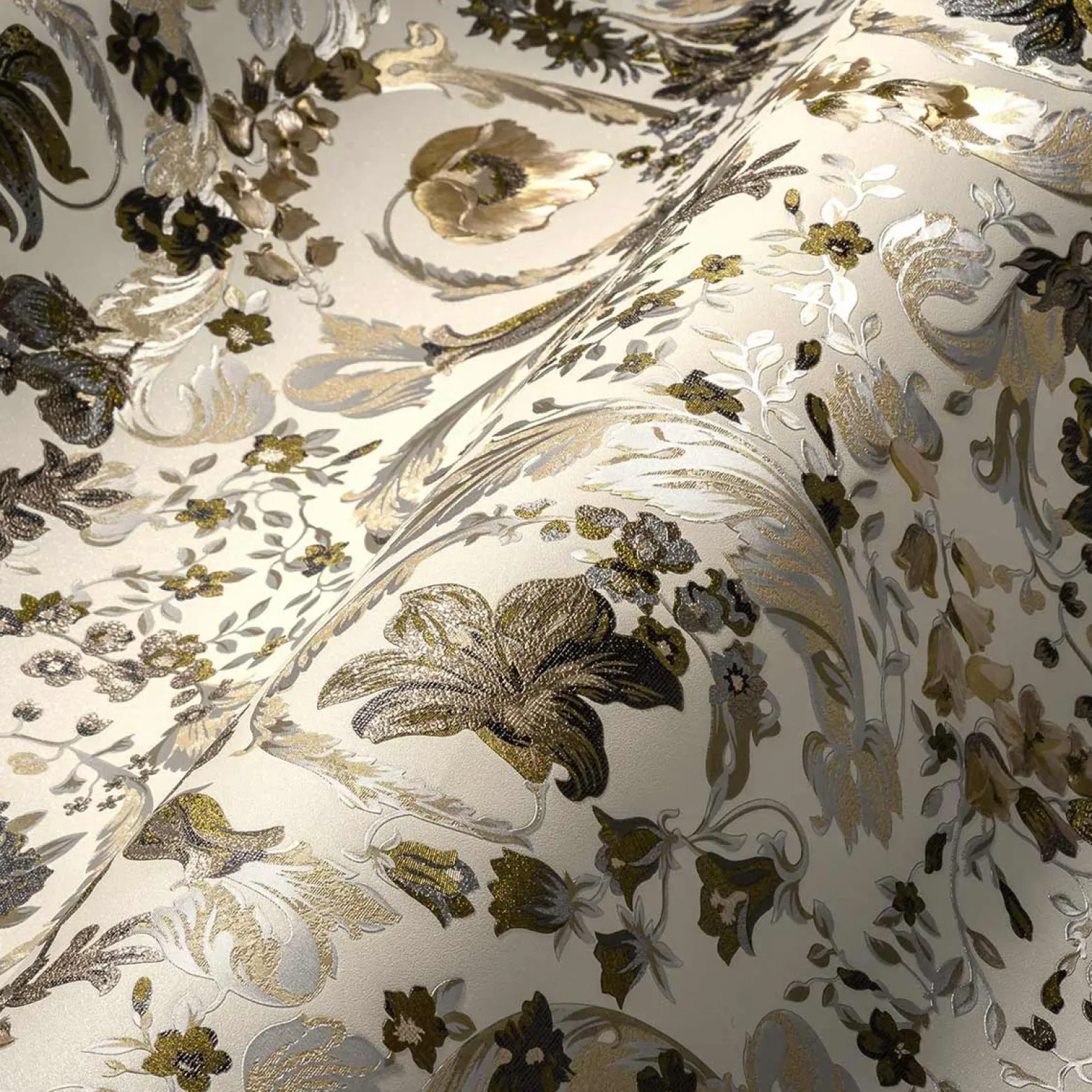 Vliestapete Versace Weiß Gold Silber Floral 38706-6