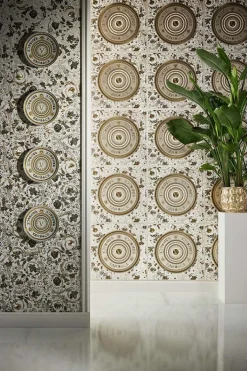 Vliestapete Versace Weiß Gold Silber Floral 38706-6