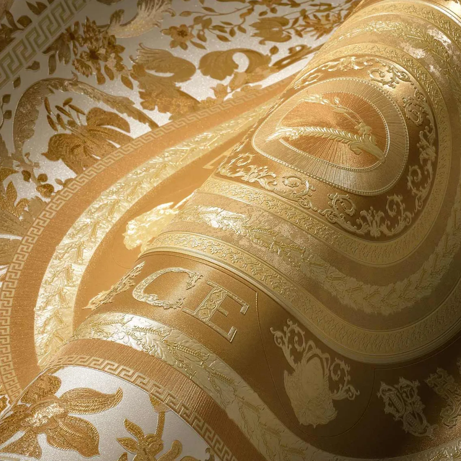 Vliestapete Versace Weiß Gold Logo Floral 38705-4