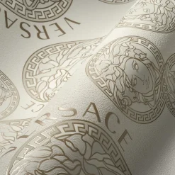 Vliestapete Versace Weiß Perlbeige Logo 38610-3