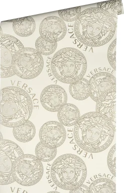 Vliestapete Versace Weiß Perlbeige Logo 38610-3