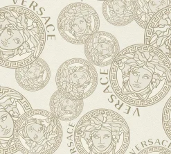 Vliestapete Versace Weiß Perlbeige Logo 38610-3
