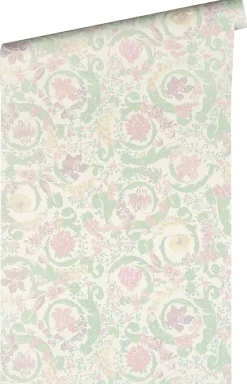 Vliestapete Versace Weiß Rosa Grün Floral 38706-2