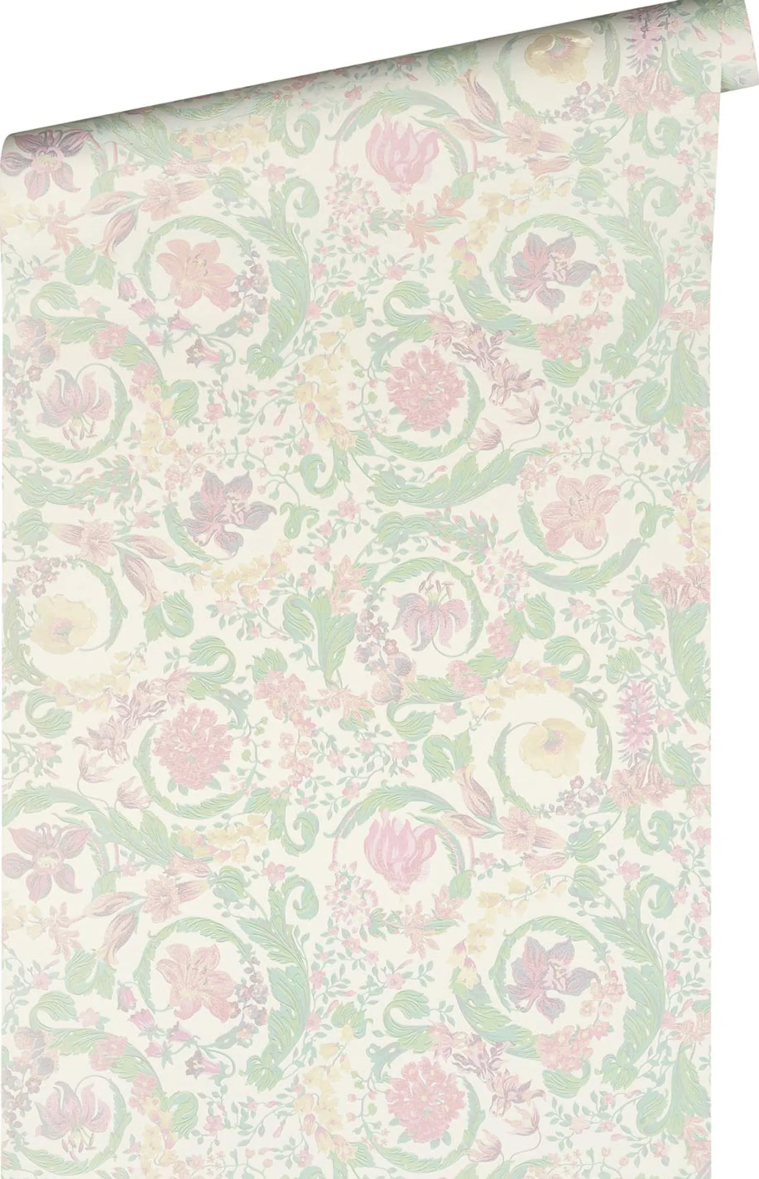 Vliestapete Versace Weiß Rosa Grün Floral 38706-2