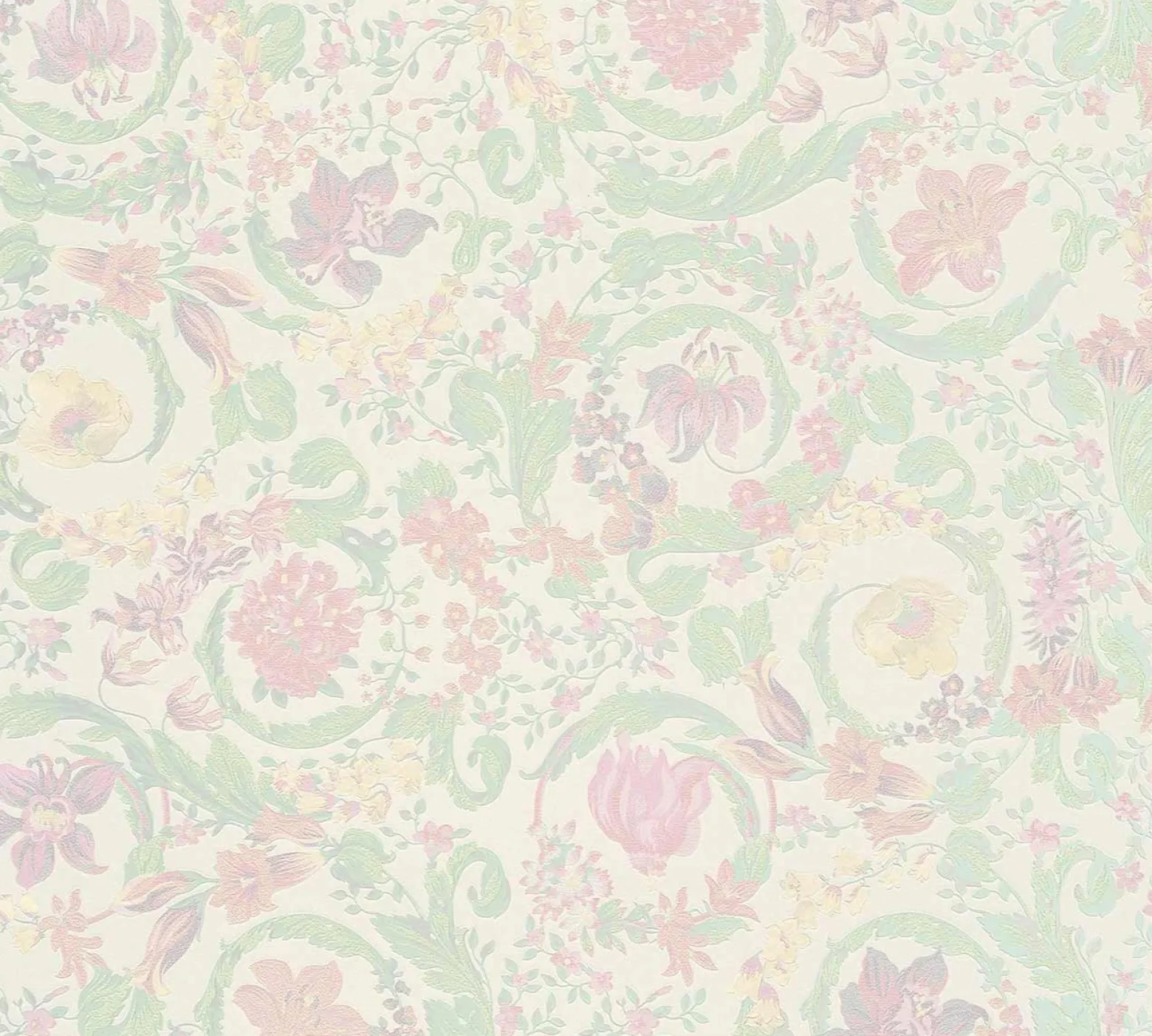 Vliestapete Versace Weiß Rosa Grün Floral 38706-2