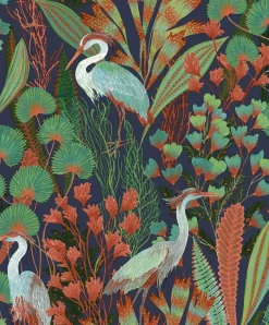 Vliestapete Vögel Blätter Blau Grün Rot A63202