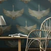 Vliestapete Vögel Textil Optik Blau Kupfer Metallic 34531