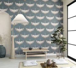 Vliestapete Vögel Textil Optik Blau Kupfer Metallic 34531