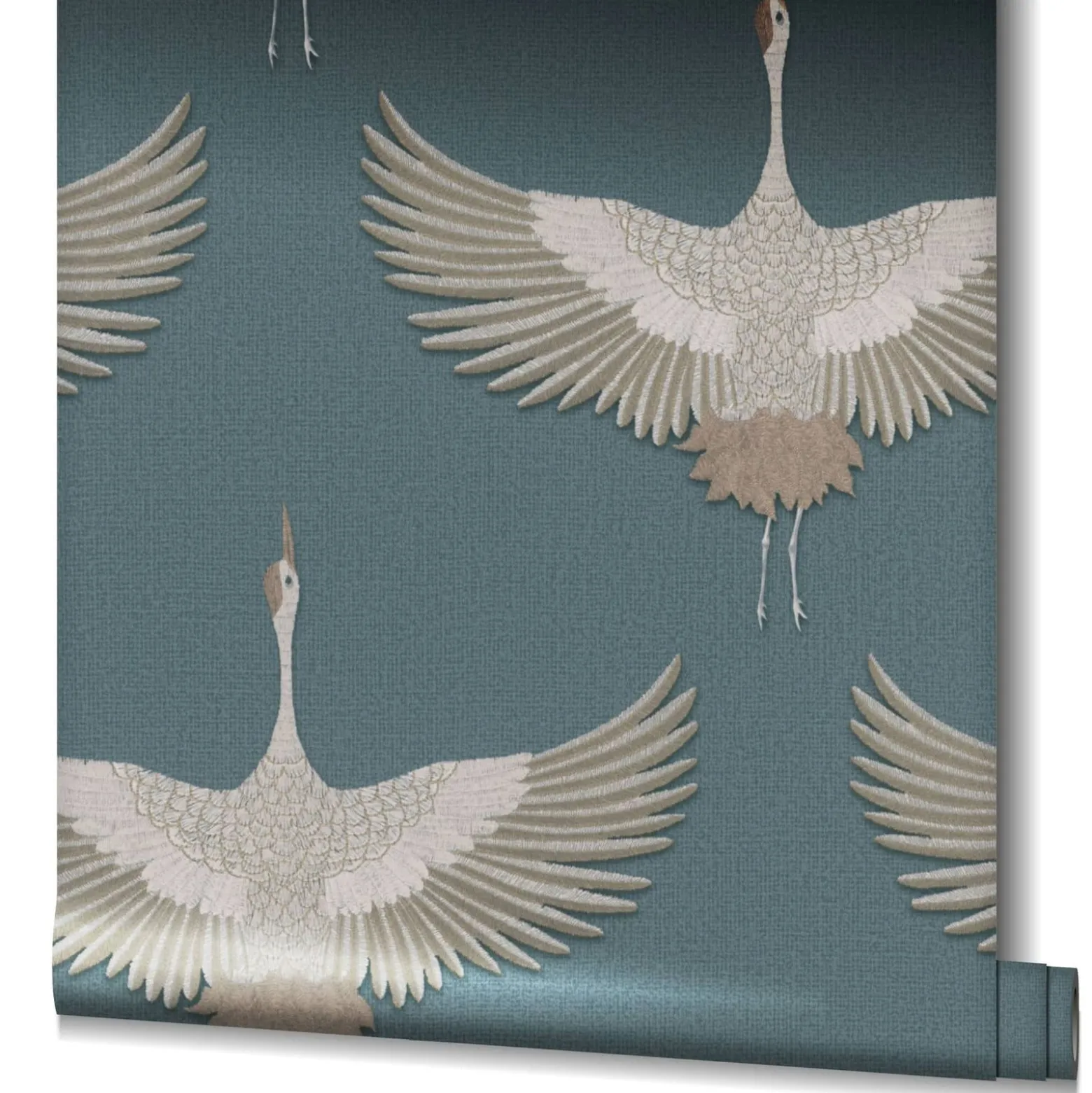Vliestapete Vögel Textil Optik Blau Kupfer Metallic 34531