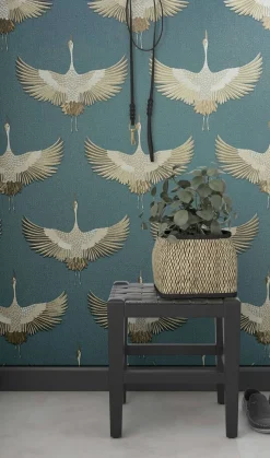 Vliestapete Vögel Textil Optik Blau Kupfer Metallic 34531