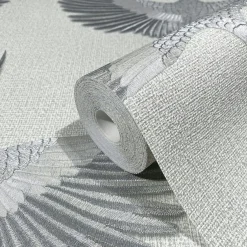 Vliestapete Vögel Textil Optik Grau Silber Metallic 34530