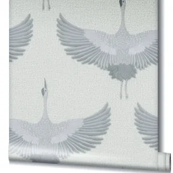 Vliestapete Vögel Textil Optik Grau Silber Metallic 34530