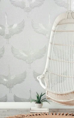 Vliestapete Vögel Textil Optik Weiß Metallic 34528