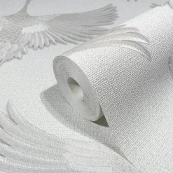 Vliestapete Vögel Textil Optik Weiß Metallic 34528