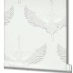 Vliestapete Vögel Textil Optik Weiß Metallic 34528