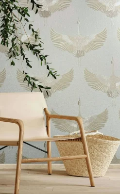 Vliestapete Vögel Textil Optik Weiß Beige Metallic 34529