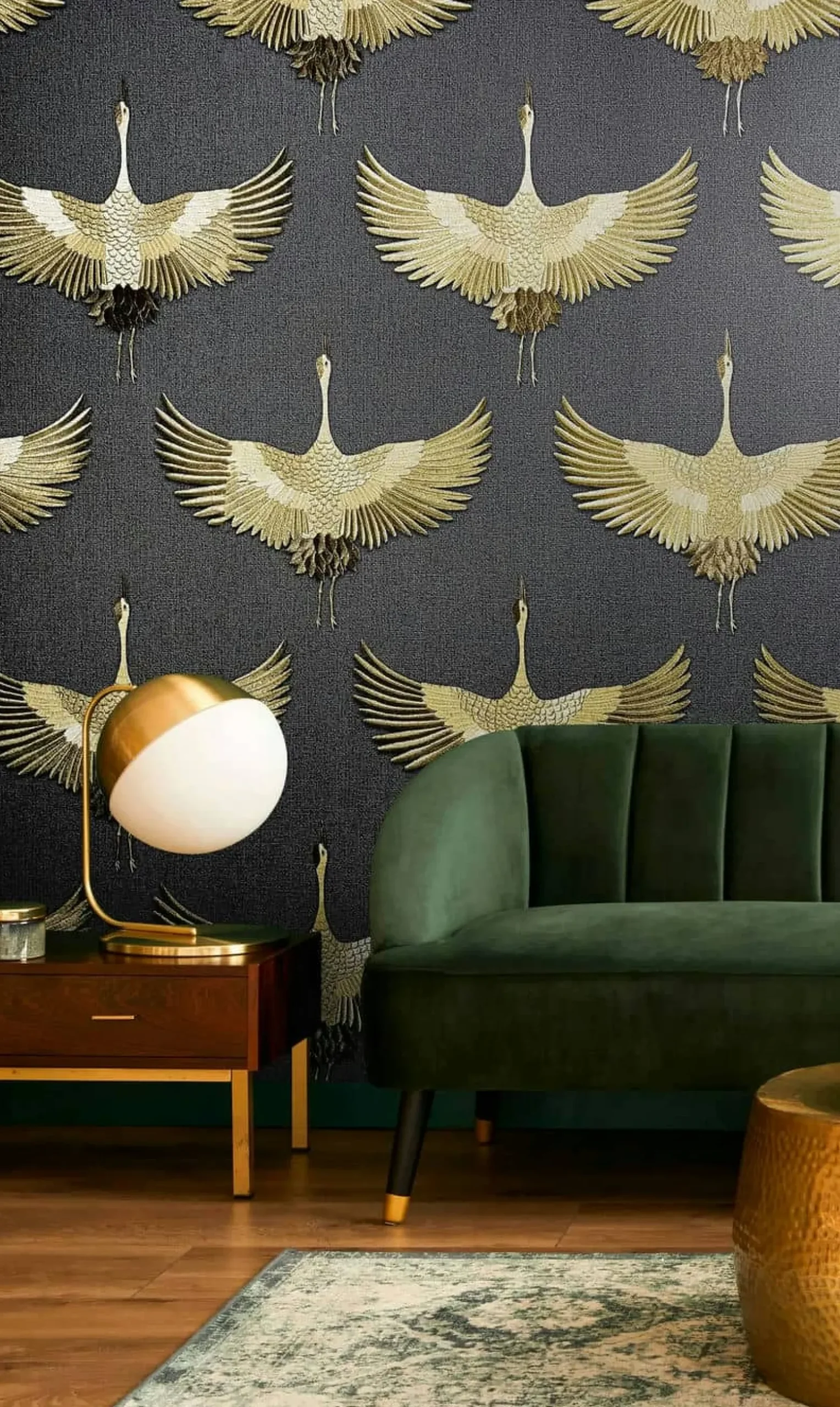 Vliestapete Vögel Textil Optik Schwarz Gold Metallic 34532