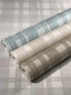 Vliestapete Vierecke Karo blau grün beige 32661