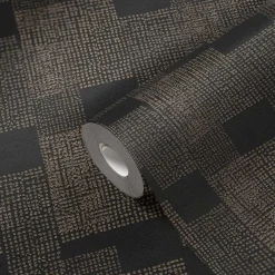 Vliestapete Vierecke Punkte schwarz gold 38525-3