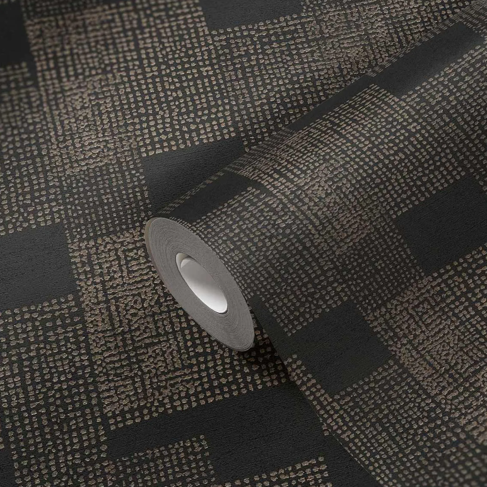 Vliestapete Vierecke Punkte schwarz gold 38525-3