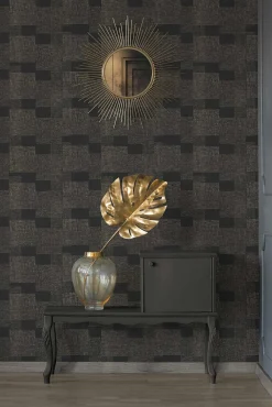 Vliestapete Vierecke Punkte schwarz gold 38525-3