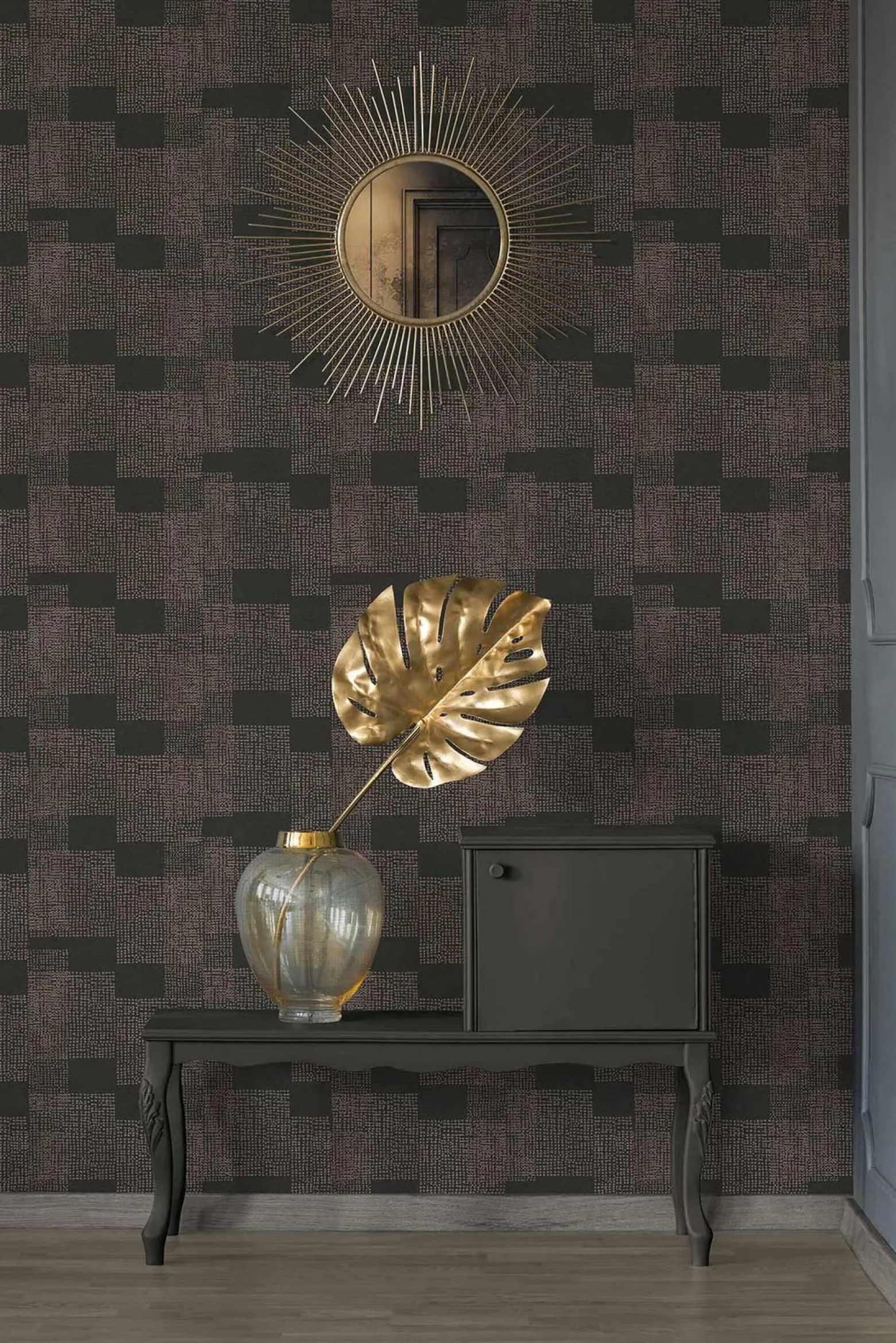 Vliestapete Vierecke Punkte schwarz bronze 38525-2