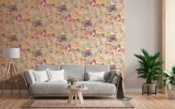 Vliestapete Vintage Blumen Aquarell Grau Rosa 39607-2
