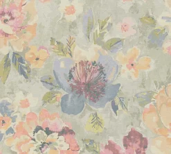 Vliestapete Vintage Blumen Aquarell Grau Rosa 39607-2