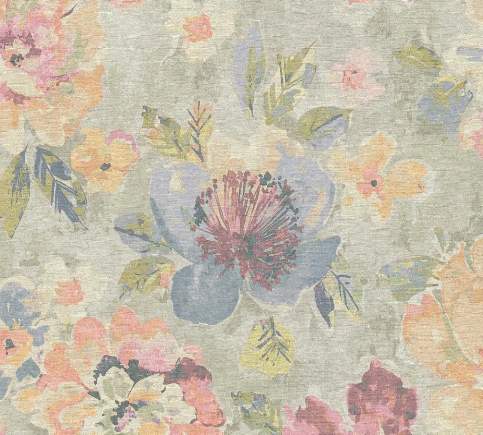Vliestapete Vintage Blumen Aquarell Grau Rosa 39607-2