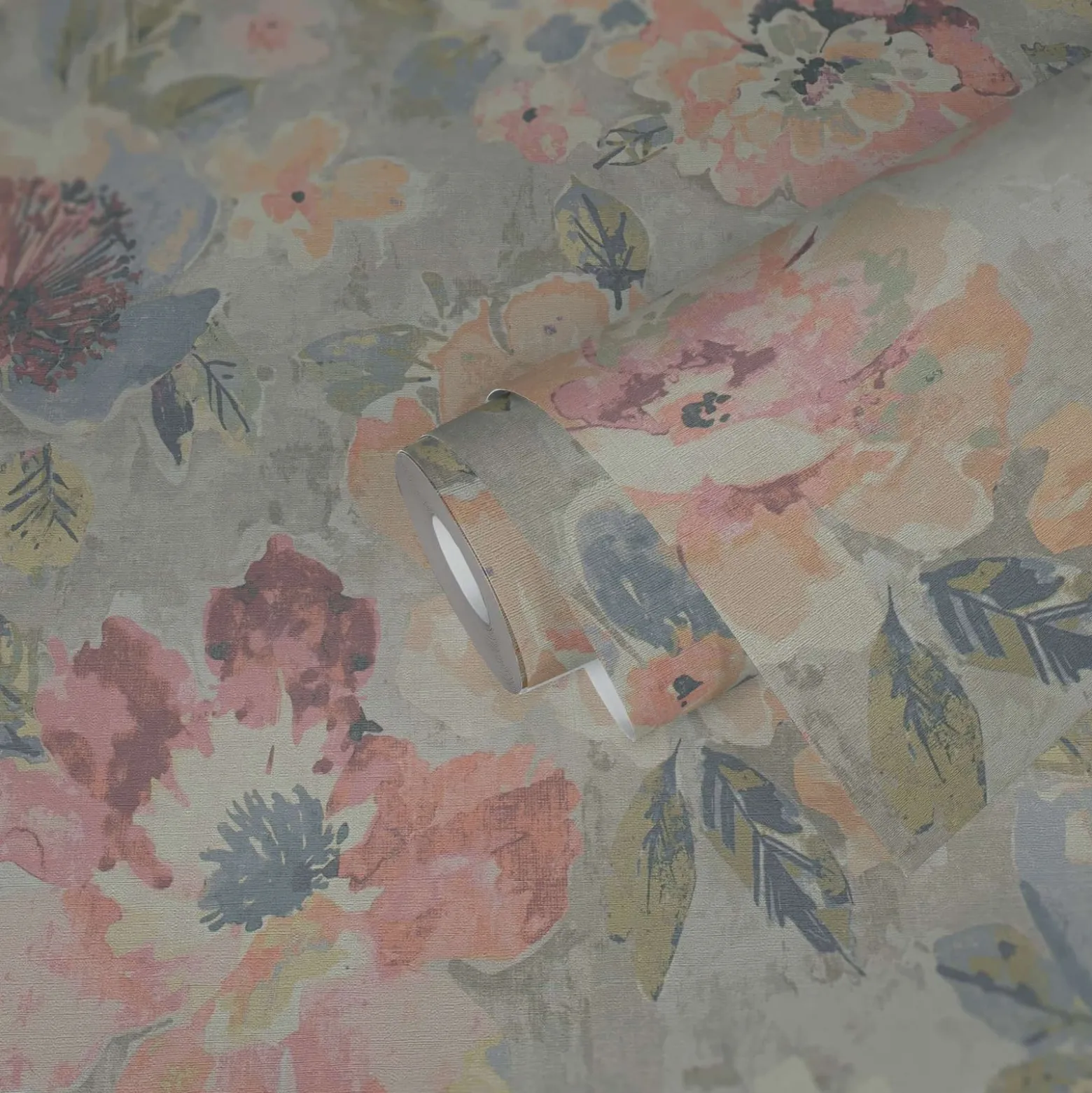 Vliestapete Vintage Blumen Aquarell Grau Rosa 39607-2