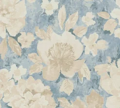 Vliestapete Vintage Blumen Aquarell Blau Beige 39607-1