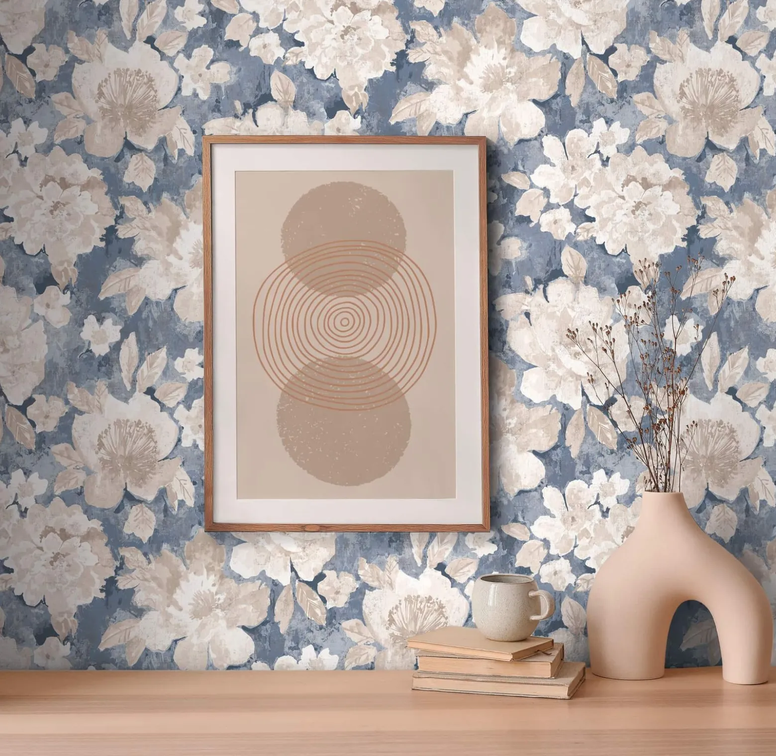 Vliestapete Vintage Blumen Aquarell Blau Beige 39607-1