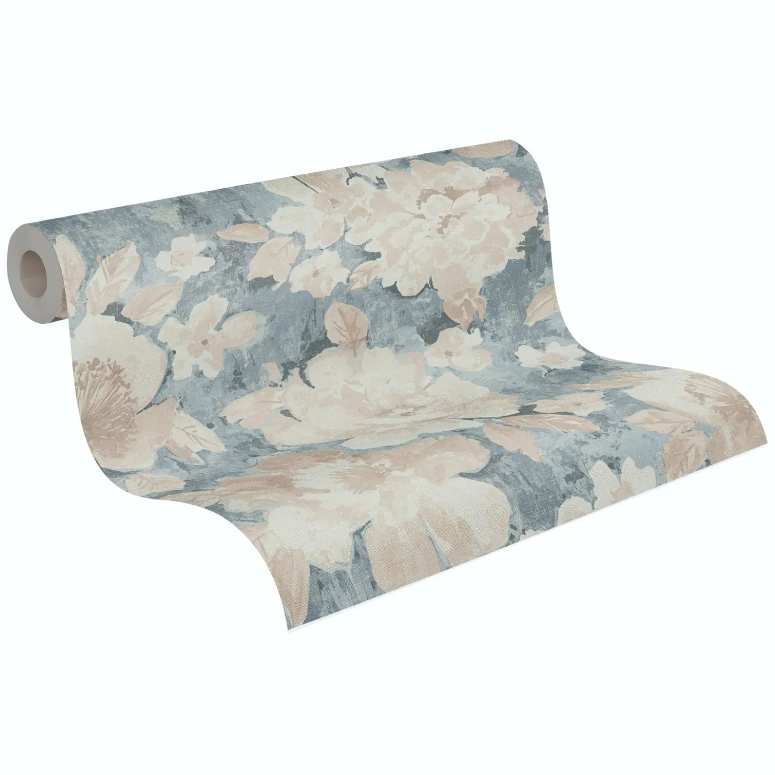 Vliestapete Vintage Blumen Aquarell Blau Beige 39607-1