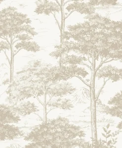 Vliestapete Wald Bäume Berge Creme Beige MN3003