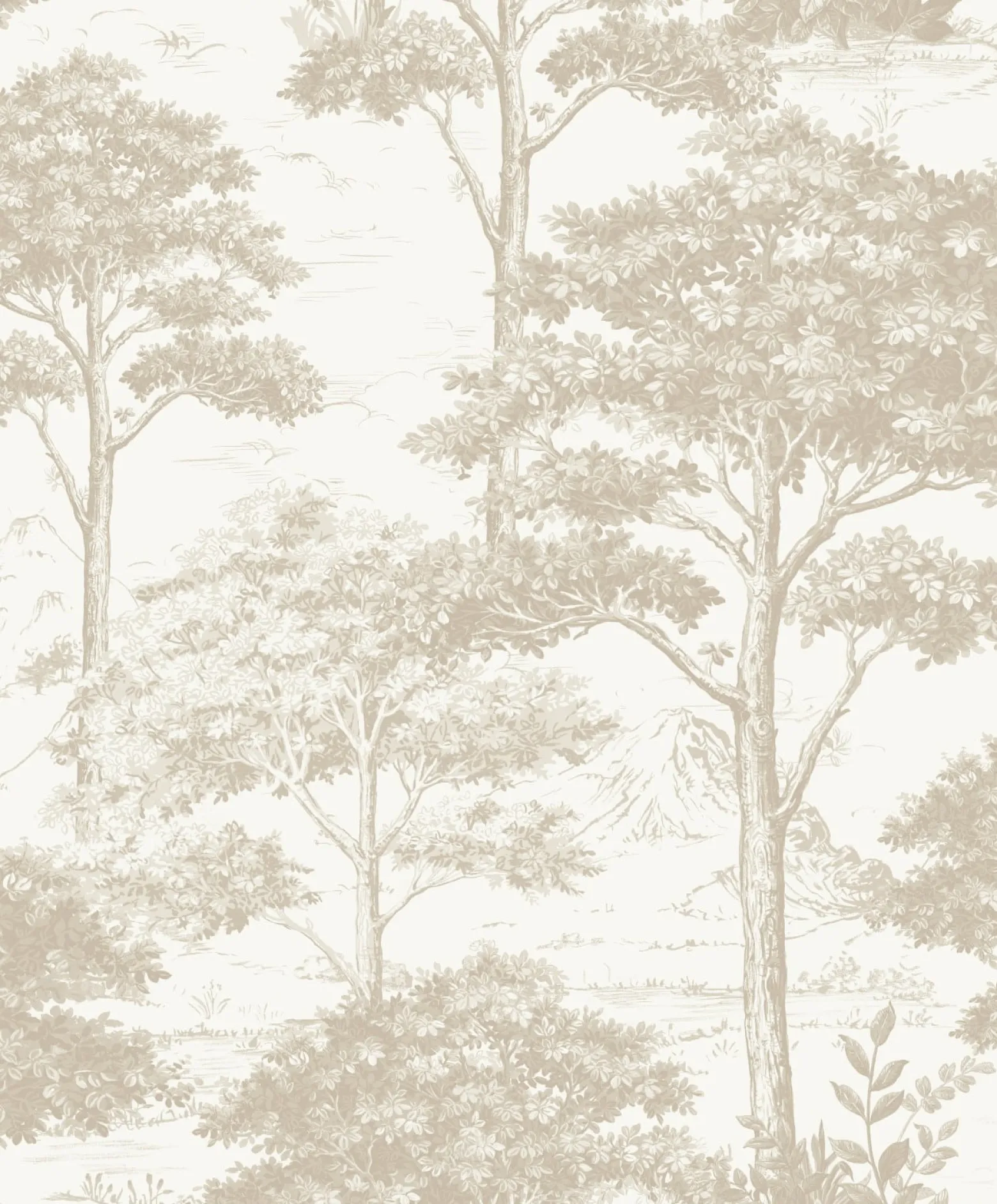 Vliestapete Wald Bäume Berge Creme Beige MN3003