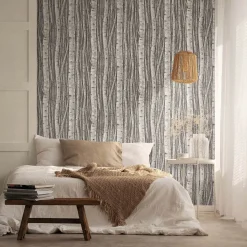 Vliestapete Wald Bäume Natur Motiv Braun Creme 35394