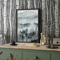 Vliestapete Wald Bäume Natur Motiv Grau Creme 35397