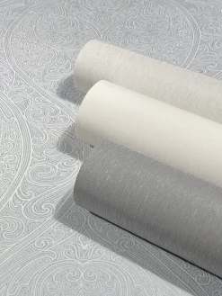 Vliestapete Weiß Silber Metallic Ornamente Marburg 32977
