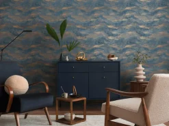 Vliestapete Wellen Abstrakt Blau Gold Metallic 78656-1