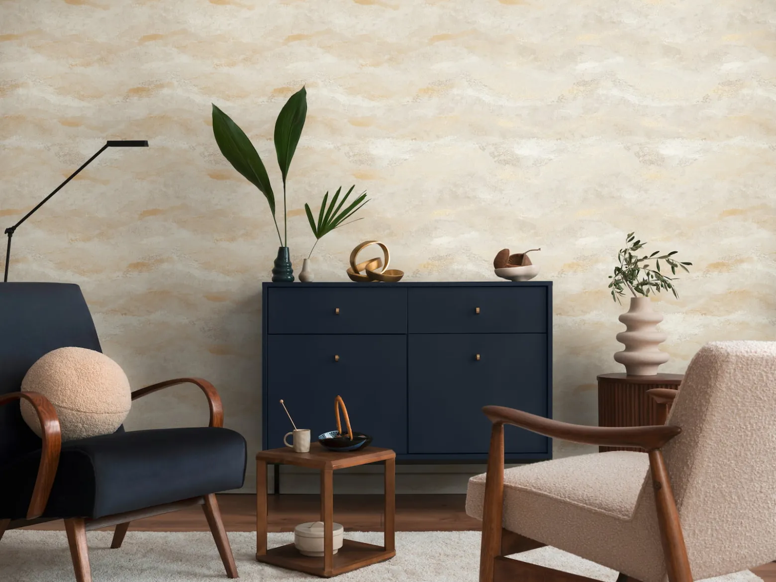 Vliestapete Wellen Abstrakt Beige Gold Metallic 78656-3