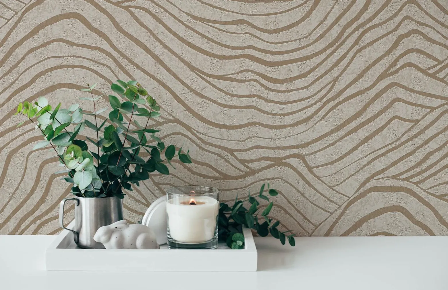 Vliestapete Wellen Beige Grau Gold Metallic 39507-1
