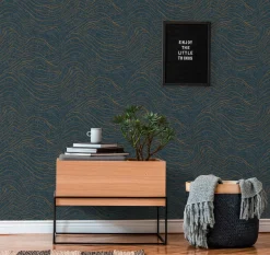 Vliestapete Wellen Dunkelblau Gold Metallic 39507-4